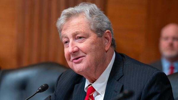 Sen. John Kennedy, R-La., speaks during the Senate Subcommittee on Commerce, Justice, Science, and Related Agencies hearing on Fiscal Year 2027 Budget Request for the FBI, the Drug Enforcement Administration; the United States Marshals Service and the Bureau of Alcohol, Tobacco, Firearms and Explosives on Capitol Hill, Tuesday, May 12, 2026, in Washington. (AP Photo/Jose Luis Magana)