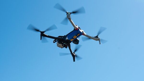 A drone during a counter-UAS demonstration of an airspace violator during media demonstration in Huntsville, Alabama, US, on Thursday, May 14, 2026. Photographer: Andi Rice/Bloomberg