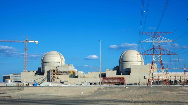 A handout picture obtained from the media office of the Barakah Nuclear Power Plant on February 13, 2020, shows a view of the power plant in the western Al Dhafra Region -formally know as the Gharbiya region- of Abu Dhabi on the Gulf coastline about 50 kilometres west of Ruwais.