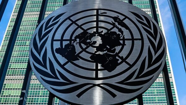 Latest news on May 30, 2026: (FILES) The United Nations (UN) logo is seen on a gate outside the UN headquarters ahead of the United Nations General Assembly (UNGA) in New York. (Photo by Kena Betancur / AFP)