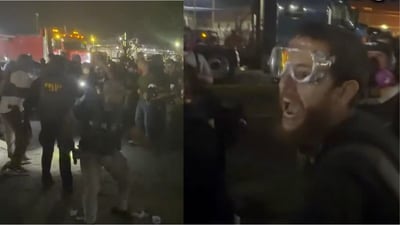 The protester was recorded on Wednesday night yelling at federal law enforcement officers. (X/@nicksortor)