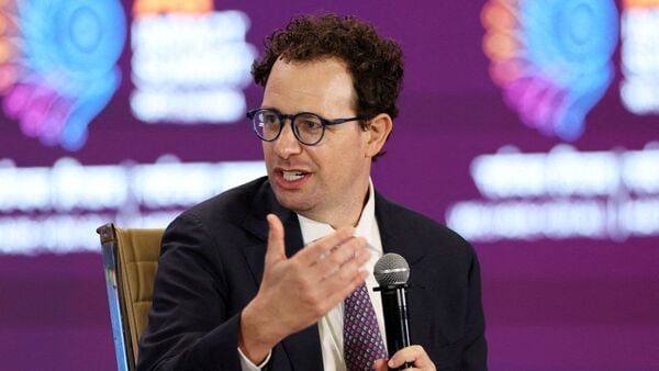 Anthropic Chief Executive Dario Amodei at the AI Impact Summit in New Delhi, Feb. 19.