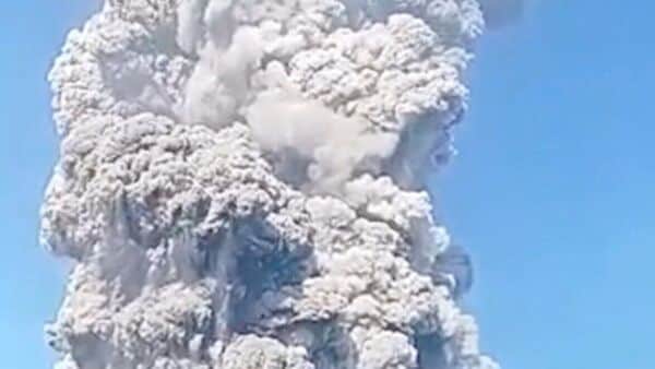 The volcanic eruption of Mount Dukono in North Halmahera Regency, North Maluku, Indonesia, on 8 May 2026, in this screengrab obtained from a social media video.