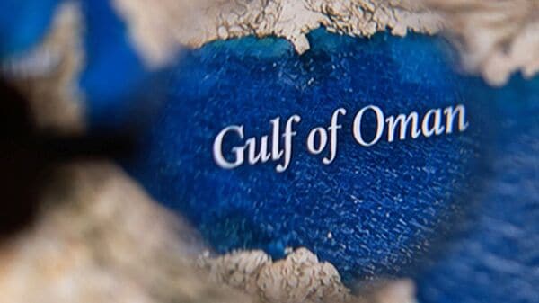 Gulf of Oman map is seen in this illustration taken April 15, 2026. REUTERS/Dado Ruvic/Illustration