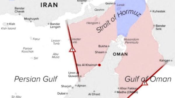 A graphic shared by Iran's newly created Persian Gulf Strait Authority on May 20 shows what the authority said will be a 'controlled maritime zone' at the Strait of Hormuz, in this screenshot from social media. Persian Gulf Strait Authority via X