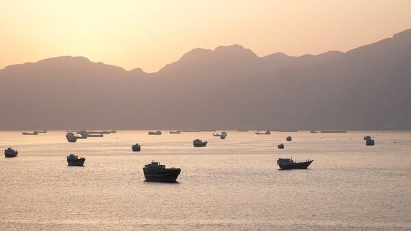 Ships and boats in the Strait of Hormuz, Musandam, Oman, May 1, 2026. REUTERS/Stringer