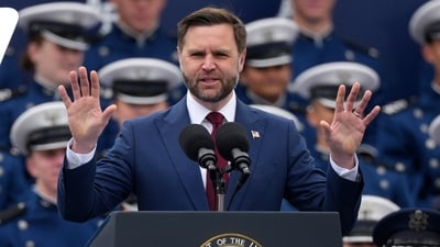 JD Vance speaks during the US Air Force Academy Graduation Ceremony at Falcon Stadium. (AP Photo/David Zalubowski)