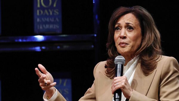 Former U.S. Vice President Kamala Harris speaks at the Wiltern Theatre on September 29, 2025 in Los Angeles, California. Mario Tama/Getty Images/AFP