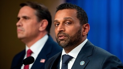 FBI Director Kash Patel, right, and Acting Attorney General Todd Blanche announce that former FBI Director James Comey has been indicted (AP)
