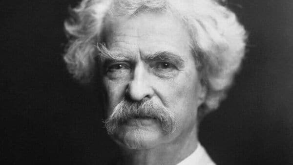 A portrait of the American writer Mark Twain taken by A. F. Bradley in New York, 1907.