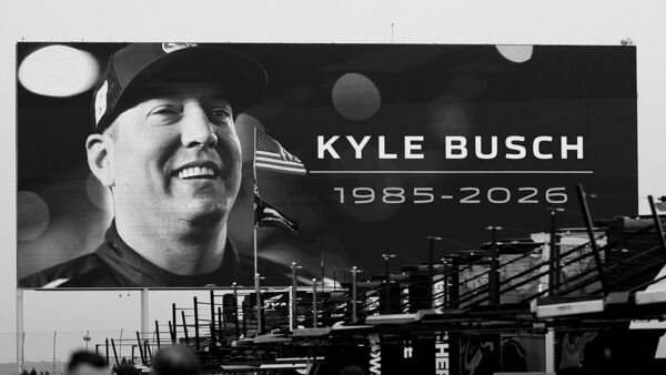 A general view of an LED screen displaying a tribute to Kyle Busch prior to practice for the NASCAR Cup Series Coca-Cola 600 Charbroil 300 at Charlotte Motor Speedway on May 23, 2026, in Concord, North Carolina.