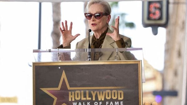 Actor Meryl Streep speaks during a ceremony for Emily Blunt and Stanley Tucci who unveil their stars on the Hollywood Walk of Fame in Los Angeles, California, U.S., April 30, 2026. REUTERS/Mario Anzuoni