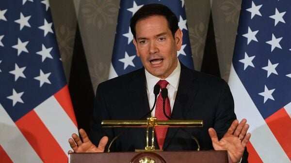 United States Secretary of State Marco Rubio speaks during a joint press conference with India's Minister of External Affairs S. Jaishankar following their talks in New Delhi, India, Sunday, May 24, 2026.