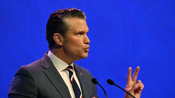 US Secretary of Defense Pete Hegseth delivers an address during the 23rd Shangri-La Dialogue summit in Singapore on May 30, 2026.