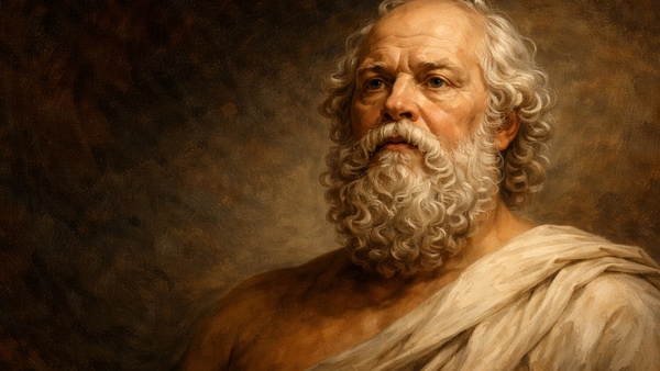 An AI-generated portrait of Socrates.