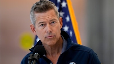 Sean Duffy, US secretary of transportation, during a news conference in Terminal A at Newark Liberty International Airport (EWR) in Newark, New Jersey, US, on Saturday, May 2, 2026. Spirit Aviation Holdings Inc. is winding down operations after the troubled US discount carrier buckled under the weight of surging fuel prices and a government bailout dangled by US President Donald Trump fell through. Photographer: Adam Gray/Bloomberg (Bloomberg)
