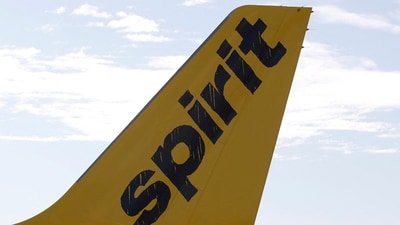 A logo of low-cost carrier Spirit Airlines is pictured on an Airbus plane in Colomiers near Toulouse, France (REUTERS)