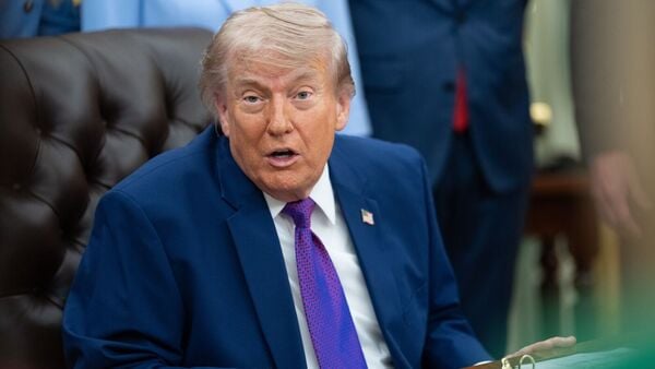 US President Donald Trump in the Oval Office of the White House in Washington, DC, US,