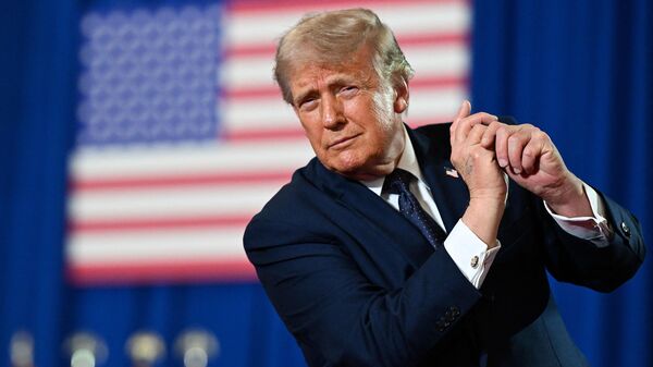 President Donald Trump dances on stage after delivering remarks during a campaign and economic policy event in the Eugene Levy Fieldhouse at SUNY Rockland Community College on May 22, 2026 in Suffern, (Getty Images/AFP)
