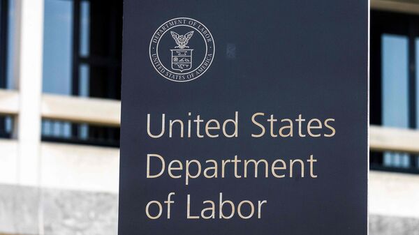Signage for the US Department of Labor is seen in Washington, DC