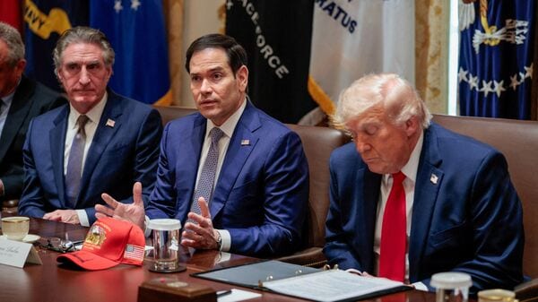 US-Iran News LIVE: US Interior Secretary Doug Burgum, Secretary of State Marco Rubio and U.S. President Donald Trump attend a cabinet meeting in the Cabinet Room at the White House, in Washington, D.C.