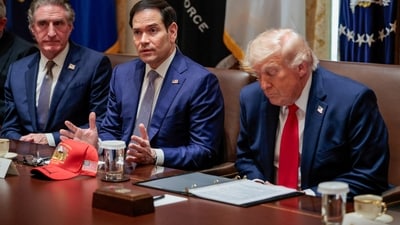 U.S. Interior Secretary Doug Burgum, Secretary of State Marco Rubio and U.S. President Donald Trump attend a cabinet meeting in the Cabinet Room at the White House, in Washington, D.C., U.S., May 27, 2026. REUTERS/Evan Vucci/File Photo (REUTERS File)