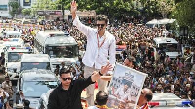 Vijay has been vocal in attacking the DMK for being corrupt, while also opposing the communal politics of the BJP. (@TVKHQITWingOffl X/PTI)