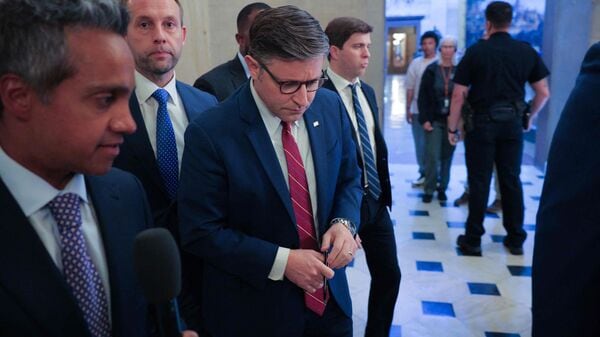 U.S. House Speaker Mike Johnson (R-LA) leaves his office in the U.S. Capitol on June 03, 2026 in Washington, DC. Chip Somodevilla/Getty Images/AFP
