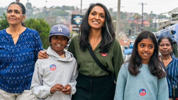 Nithya Raman, Los Angeles city council member and Democratic mayoral candidate, departs after casting her ballot at a polling location inside Silverlake Community Church in Los Angeles, California, US, on Tuesday, June 2, 2026. Photographer: Kyle Grillot/Bloomberg