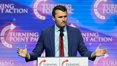 Turning Point USA Founder Charlie Kirk speaks during a campaign rally, Oct. 24, 2024, in Las Vegas. (AP)