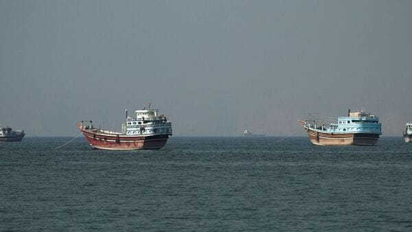 Vessels at the Strait of Hormuz, as seen from Musandam, Oman, June 26, 2026. REUTERS/Stringer