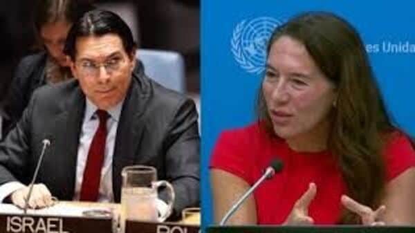 Israeli ambassador Danny Danon (L) Vanessa Frazier (R) (AFP/ @UNWebTV)