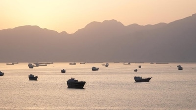 FILE PHOTO: Ships and boats in the Strait of Hormuz, Musandam, Oman, May 1, 2026. (REUTERS) (HT_PRINT)