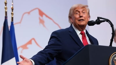US President Donald Trump speaks at a press conference during the G7 Leaders' Summit on June 17, 2026 in Evian-les-Bains, France. (Getty Images via AFP)