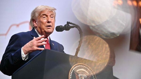 US President Donald Trump gestures as he addresses the media during a closing press conference at the G7 summit, in Evian, eastern France, on June 17, 2026. (Photo by Mandel NGAN / AFP)