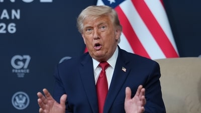 US President Donald Trump meets with Egypt's President Abdel Fattah al-Sisi on the sidelines of the G7 summit, Wednesday. (AP)