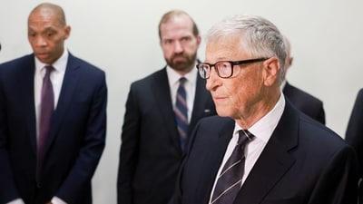 Bill Gates, chair of the Gates Foundation, speaks to members of the media while arriving for a closed-door deposition with the House Oversight Committee in Washington, DC, US, on Wednesday, June 10, 2026. (Bloomberg)