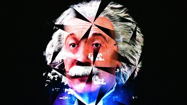 A hologram of German-born theoretical physicist Albert Einstein is seen 94 years after his opening speech in 1930 at the Internationale Funkausstellung (IFA), the international trade show for consumer electronics and home appliances, during IFA's 100th anniversary