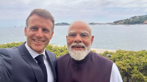 French President Macron shares ‘nice’ selfie with PM Modi, holds bilateral talks (@EmmanuelMacron/X)