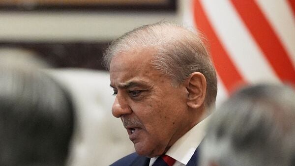 Pakistan’s Prime Minister Shehbaz Sharif, meets with U.S. Vice President JD Vance, not pictured, in Islamabad, Pakistan, April 11, 2026.     Jacquelyn Martin Pool/Pool via REUTERS