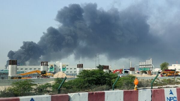 FILE PHOTO: Smoke billows from Jebel Ali port after an Iranian attack, following United States and Israel strikes on Iran, in Dubai, United Arab Emirates on March 1, 2026