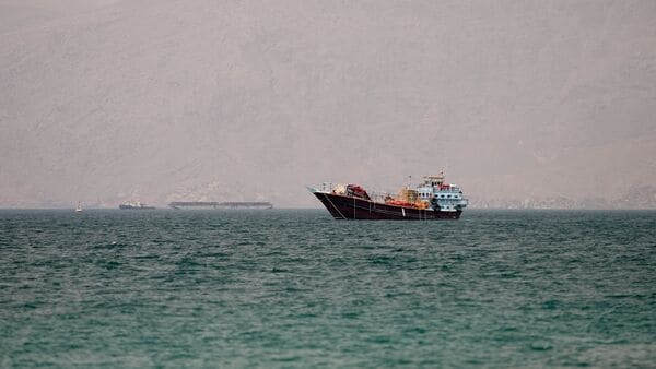 Vessels at the Strait of Hormuz, as seen from Musandam, Oman, June 29, 2026.