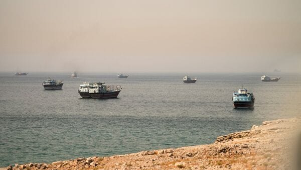 Vessels at the Strait of Hormuz, as seen from Musandam, Oman, June 18, 2026. REUTERS/Stringer