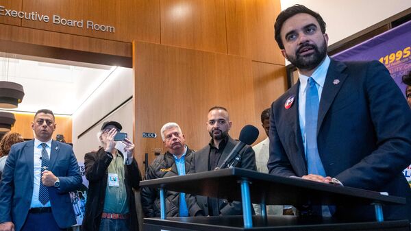 New York City Mayor Mayor Zohran Mamdani speaks at a news conference and rally at a Manhattan union headquarters to show his support for the Haitian and Syrian communities. Spencer Platt/Getty Images/AFP