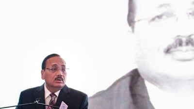 Chief Justice of India (CJI) Justice Surya Kant addresses a gathering in London. (PTI Photo)