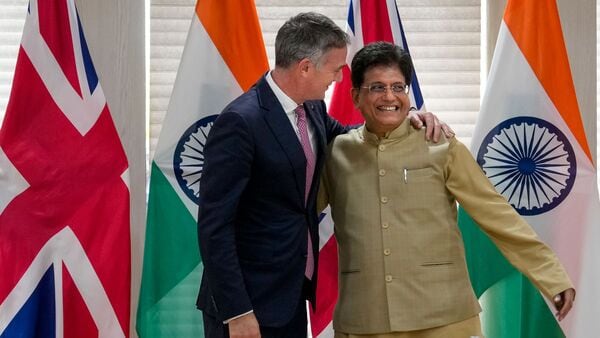 New Delhi: Union Minister of Commerce and Industry Piyush Goyal welcomes United Kingdom's Secretary of State for Business and Trade Peter Kyle before a meeting, in New Delhi, Tuesday, June 2, 2026.