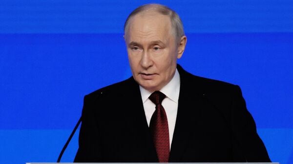 Russian President Vladimir Putin addresses the United Russia party congress in Moscow, Sunday, June 28, 2026. (Mikhail Metzel, Sputnik, Kremlin Pool Photo via AP)