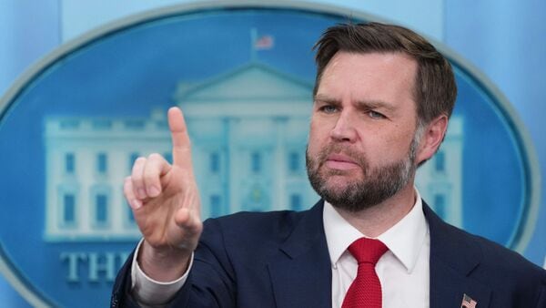 TOPSHOT - US Vice President JD Vance speaks during a press briefing in the Brady Briefing Room of the White House in Washington, DC, on June 18, 2026. (Photo by Ken Cedeno / AFP)