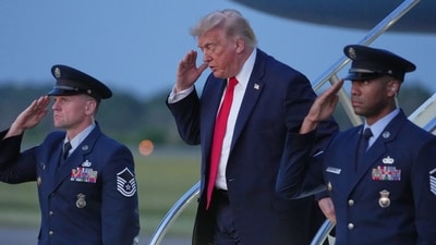 President Donald Trump arrives on Air Force One, Friday, June 5, 2026, at Morristown Airport in Morristown, New Jersey. (AP Photo)
