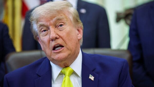 US President Donald Trump during a coal announcement in the Oval Office of the White House in Washington, DC, US, on Thursday, June 4, 2026. Photographer: Samuel Corum/Sipa/Bloomberg